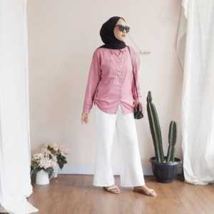 BAJU KEMEJA BLOUSE WANITA OVERSIZE POLOS CASUAL LENGAN PANJANG