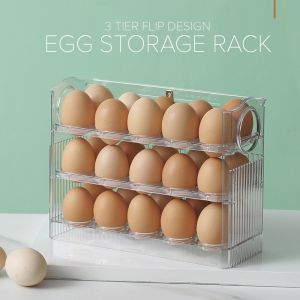 DuduMart Refrigerator Organizer 3 Tier Flip Design 30 Grid Egg Holder Fresh Keeper Food Storage Rack