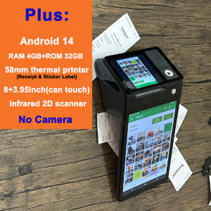 Soonpos 4GB+32GB Android 14 Dual Screen 8+3.95 Inch Handheld POS Terminal with 58mm Thermal Receipt Ticket Label Printer NFC Reader Compatible With Loyverse Salesplay POS Bluetooth & GPS WiFi Can Connect Cash Box Barcode scanner