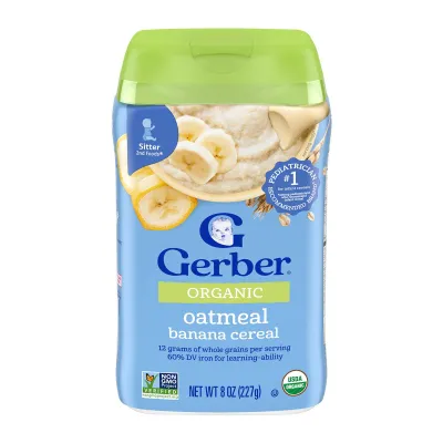 Gerber Organic Oatmeal Banana Cereal Baby Cereal 227G - From 6 Months