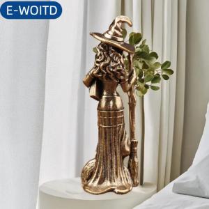 E-WOITD 1pcs Retro đẹp thuật sĩ nhân vật bức tượng nhỏ bằng đồng chổi ma thuật phù thủy tượng nhỏ Máy tính để bàn trang trí thủ công trang trí nhà