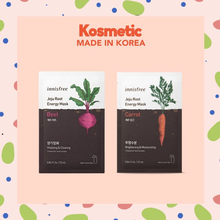 INNISFREE Jeju Root Energe Mask [Kohlrabi / Carrot] / Vegan Mask Sheet / BIODEGRADABLE Mask