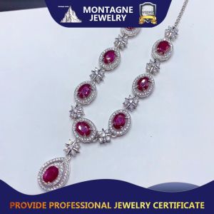 Montagne Jewelry Natural Original Colour Ruby Necklace 925 Silver Luxury Design 5x7mm Gem Chokers Necklace