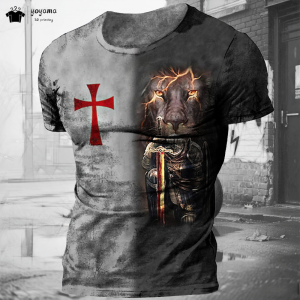 Vintage Knights Templar T-Shirt for Men 3D Printed Jesus Christ Crucifix Mens T-Shirts Oversized Fashion Mens Short Sleeve Tee