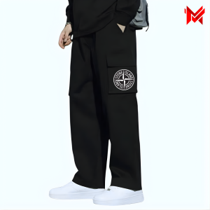 MOONSTONE - Celana panjang Cargo Bahan Fleece Black White Cargo Fleece Long Pants Unise Pria Wanita Distro Terbaru Mode Korea Style Celana Cargo Panjang Hitam New Trend Masa Kini COD