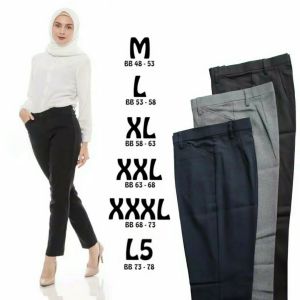 CELANA PANJANG KERJA WANITA PINGGANG KARET CELANA KANTOR WANITA KAIN JUMBO