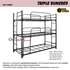 Ranjang Susun Besi Minimalis 3 Tingkat 90x200 100x200 120x200 satu Tangga