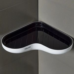 FFBH Bathroom Triangle Shelf Wall-Mounted Drain Toilet Supplies Corner Storage Rack on the Wall 9Q4T2