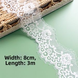 CHUAN Rộng 8cm Viền ren Thiết kế hoa Chiều dài 3M Ren lông mi Trang trí Vải viền may Ren viền lượn sóng Đồ thủ công tự làm