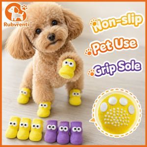 Rubvrenti 4Pcs Cute Cartoon Pet Socks Anti Slip Anti Scratch Soft Cotton For Small Dogs Cats All Seasons