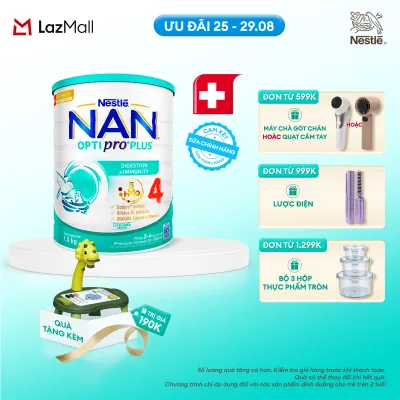 [CHỈ 25-29.08 QT ĐƠN 599K/999K/1299K] [Tặng Đồ chơi kèm đèn chiếu hoạt hình] Sữa bột Nestlé NAN OPTIPRO PLUS 4 1500g/lon với 5HMO Giúp tiêu hóa tốt