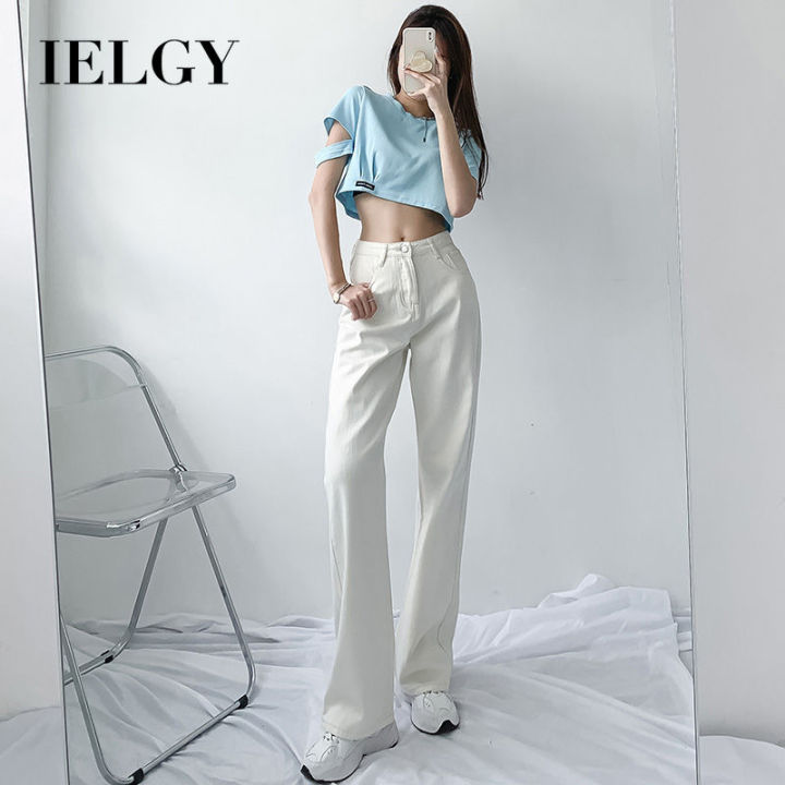 IELGY off-white high-waisted wide-leg jeans womens loose and thin  straight-leg pants Denim Jeans For Women Regular Fit Jeans Push Up Denim  Pants - Lazada | Lazada