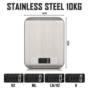 Digital Kitchen Weighing Scale [10kg] Stainless Steel Multifunction Cooking Baking Food Measuring Tool with LED Backlight Screen Mini Electronics Measurement Weight Machine Weigh 10kg Weights Weighting Electronic Electric Gift Measuring Tools and Scales