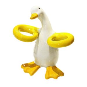THE INTERNET Duck-Shaped Ceramic Toothbrush Holder 2 Slot Electric Toothbrush Storage Stand Waterproof Non-Slip Bathroom Organizer Space-Saving Home Decor