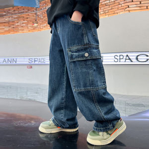 Teen Boys Jeans 2025 New Spring Autumn Pants Childrens Straight Trousers Teenager Wide-legged Cargo Pants Kids Loose Clothes2026