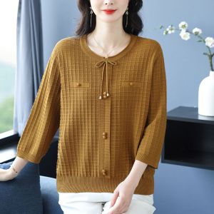 TTQQ Womens Blouse Loose Sweater Cropped Sleeve T-shirt