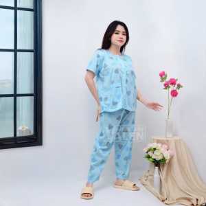 baju tidur wanita dewasa murah standart full kancing bahan kaos serian muda bb max 70kg motif bunga