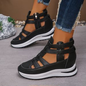 [Free Shipping] New Summer Collection: Women’S Open-Toe Hollowed-Out Breathable Wedge Sandals With A Thick Platform Sole And Velcro Closure Available In Size 43