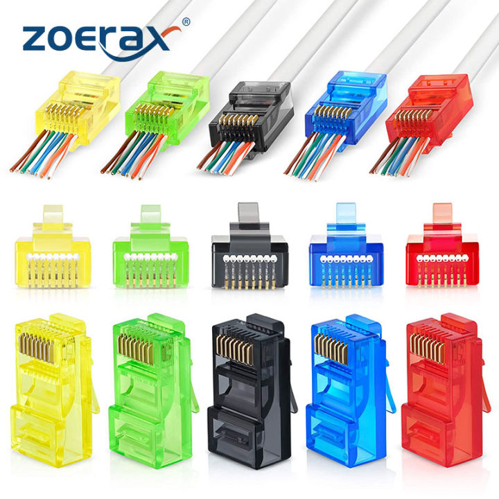 ZoeRax RJ45 Cat6 Pass Through Connectors, Assorted Colors, EZ to Crimp ...