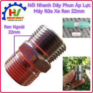 Khớp nối đầu nối dây ren 22mm dùng nối dây phun xịt máy rửa xe. Inox nguyên chất. Sáng đẹp bển bỉ