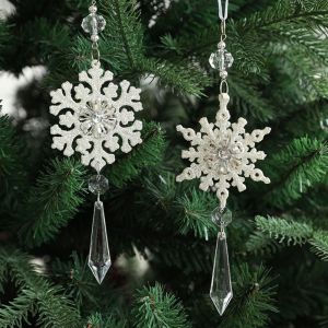 ANGY 3PCS Party Supplies Christmas Crystal Snowflake Pendant Photographic Props Transparent Xmas Ornament Romantic Hangging Christmas Tree Decorations Home Decoration