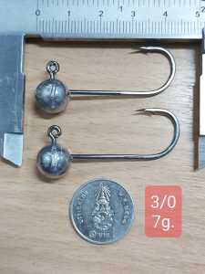หัวจิ๊กกลม หัวจิ๊กเหยื่อยาง หัวจิ๊กปลายาง jig head ตัวเบ็ดเบอร์ 3/0 //น้ำหนัก 4-5-6-7 กรัม// 1ห่อบรรจุ 3 อัน