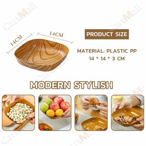 4pcs Plate Set Kitchenware Plastic Wooden Design Square Snack Tableware Kitchen Supplies