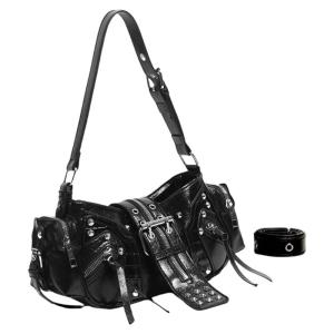 Túi đeo vai bằng da PU phong cách mô tô retro với thiết kế đinh tán Punk và nội thất rộng rãi cho sử dụng hàng ngày