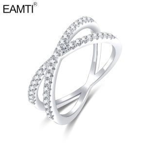 EAMTI 925 Sterling Silver X Cross Ring Cubic Zirconia CZ Wedding Band for Women Size 3-11