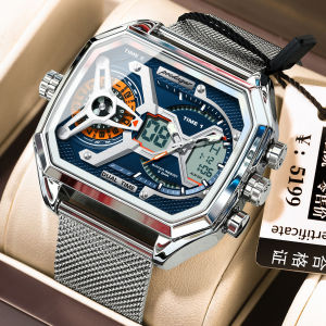 POEDAGAR electronic watch for men original waterproof multifunctional milanese steel strap luminous square watch