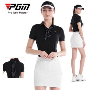 PGM Golf Shirts for Women Slim Sport Wear Tennis Short Sleeve V Neck Polo T Shirt in Pink White Blue Black Color