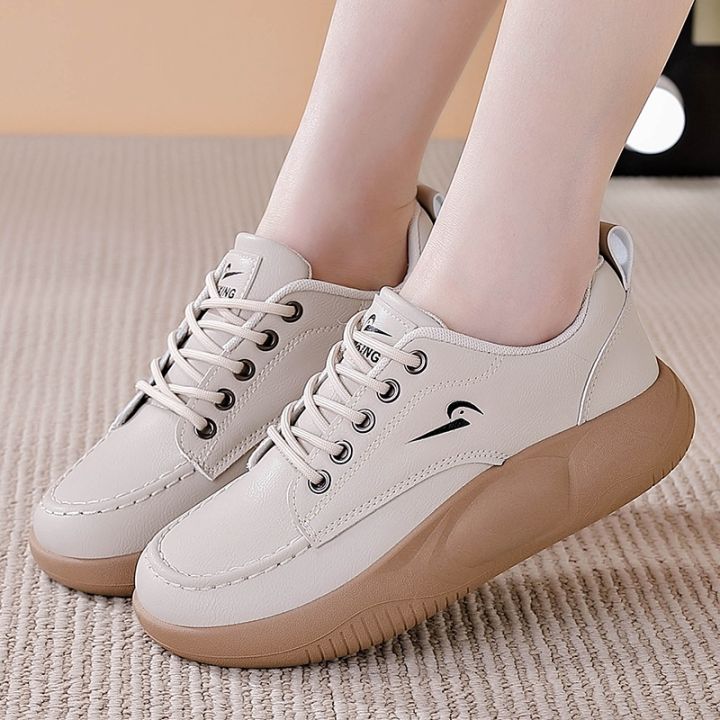4cm Increase Leather Sports Shoes Women's Summer Flat