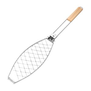 GAOSU Linh hoạt Nướng Hộ gia đình Có thể gập lại Giỏ nướng cá Tái sử dụng Lưới inox Giỏ nấu cá Cắm Trại