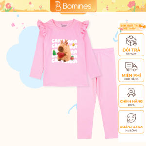 Đồ bộ bé gái Capybara Bomines bộ ngủ tay dài thun cotton cho bé gái từ 3- 10 tuổi 12- 30kg DBTCAPYXMTIM