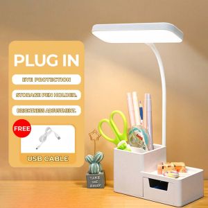 AMASACC Storage Table Lamp LED Desk Lamp With Pen Holder Study Lamp Shade Reading Night Lamp