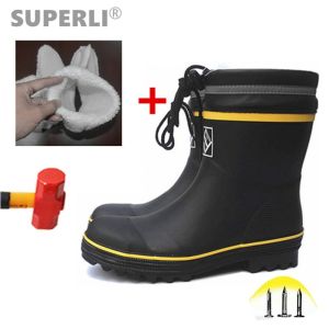 SUPERLI Men Rainproof waterproof safety boots Outdoor Rubber  Fishing Boots Steel Toe Steel Sole Safety Work Rain Boots Anti-stabbing and Anti-smashing Gumboots