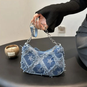 XSDDSF      การออกแบบใหม่ กระเป๋าสะพายไหล่เดียว ดาวดาวดาว วินเทจ กระเป๋าผ้ายีนส์ใต้วงแขน แฟชั่นสำหรับผู้หญิง Y2k กระเป๋าถือของผู้หญิง สำหรับผู้หญิง