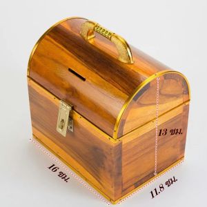 ถังกระปุกออมสินไม้สักทอง ทรง (หีบ)