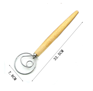 Danish Dough Whisk Stainless Steel Dutch Style Bread Dough Hand Mixer Wooden Handle Kitchen Baking Tools Pastry Blender