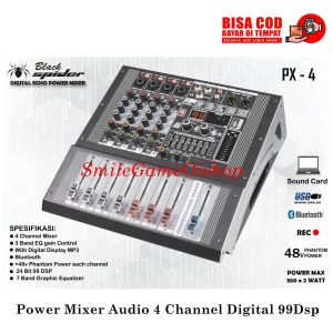 Power Mixer Black Spider 4CH 6CH 8CH - Mixer Power PX-4 PX-6 & PX-8 99DSP Bluetooth USB