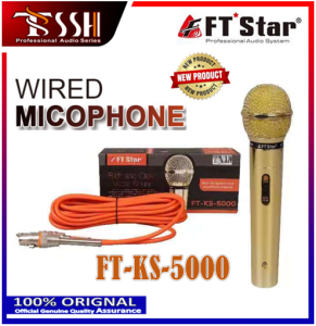 【TSSH】FT-Star FT-KS-5000 Wired Microphone - Heavy Duty Quality - Original Mircophone - Audio Equipment - Microphones - FT-KS-5000 - Wired - Gold - Boxed - Orange Cable - 100% Original