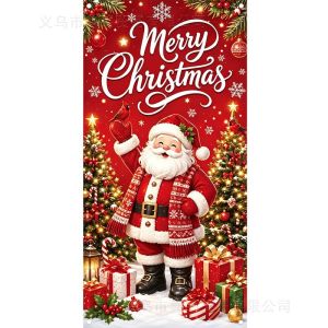 Christmas Door Curtain New Xmas Door Cover Hanging Decor Background Cloth For Home Holiday Party