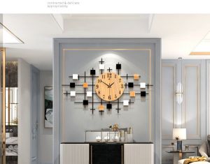 ✔️Ukuran besar✔️Jam Tangan 98X64（cm）Sederhana Nordic Ruang Tamu Jam Dinding Kayu Solid Dekorasi Rumah Jam Hening Elektron Kreatif jal