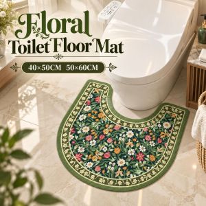 FXUP Khả năng thấm hút Thảm lót bồn cầu hình chữ U Chống trượt Họa tiết hoa Thảm trải sàn phòng tắm Phong cách cổ điển. Chống bám bẩn. Hộ gia đình