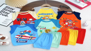 KIM109 Bộ sát nách cánh tay phối (10-26kg) Minky Mom vải thun lạnh in hoạt hình sôi động cho bé