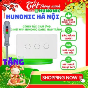 Công Tắc Cảm Ứng Wifi Thông Minh Hunonic Datic 3 Nút Điều Khiển Từ Xa Qua Điện Thoại Hẹn Giờ