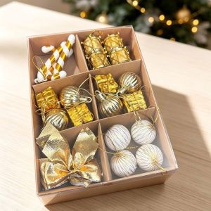 MLADEN 24pcs Christmas Decoration Gift Box Set Christmas Ball Cane Bow Small Drum Christmas Tree Hanging Ornament Pendant