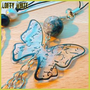 Lofty White New Chinese Style Ink Calligraphy Butterfly Fan Pendants Mobile Phone Chain Anti Lost Lanyard Vintage Keychain Bag Pendant Gifts