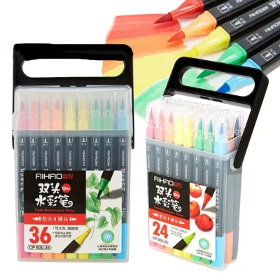 24/36/PCS Dual Head Calligraphy Pen Set Marker Coloring Brush Watercolor Drawing Art Supplies