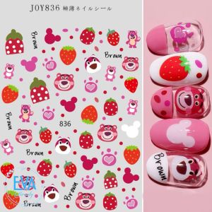 Sticker Dán Móng Tay 3D Dạng Decal Dán Chống Nước Hoạ Tiết Gấu Dâu Lotso Strawnberry Bear JO836
